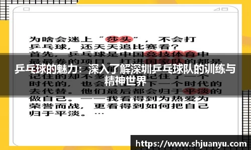 乒乓球的魅力：深入了解深圳乒乓球队的训练与精神世界